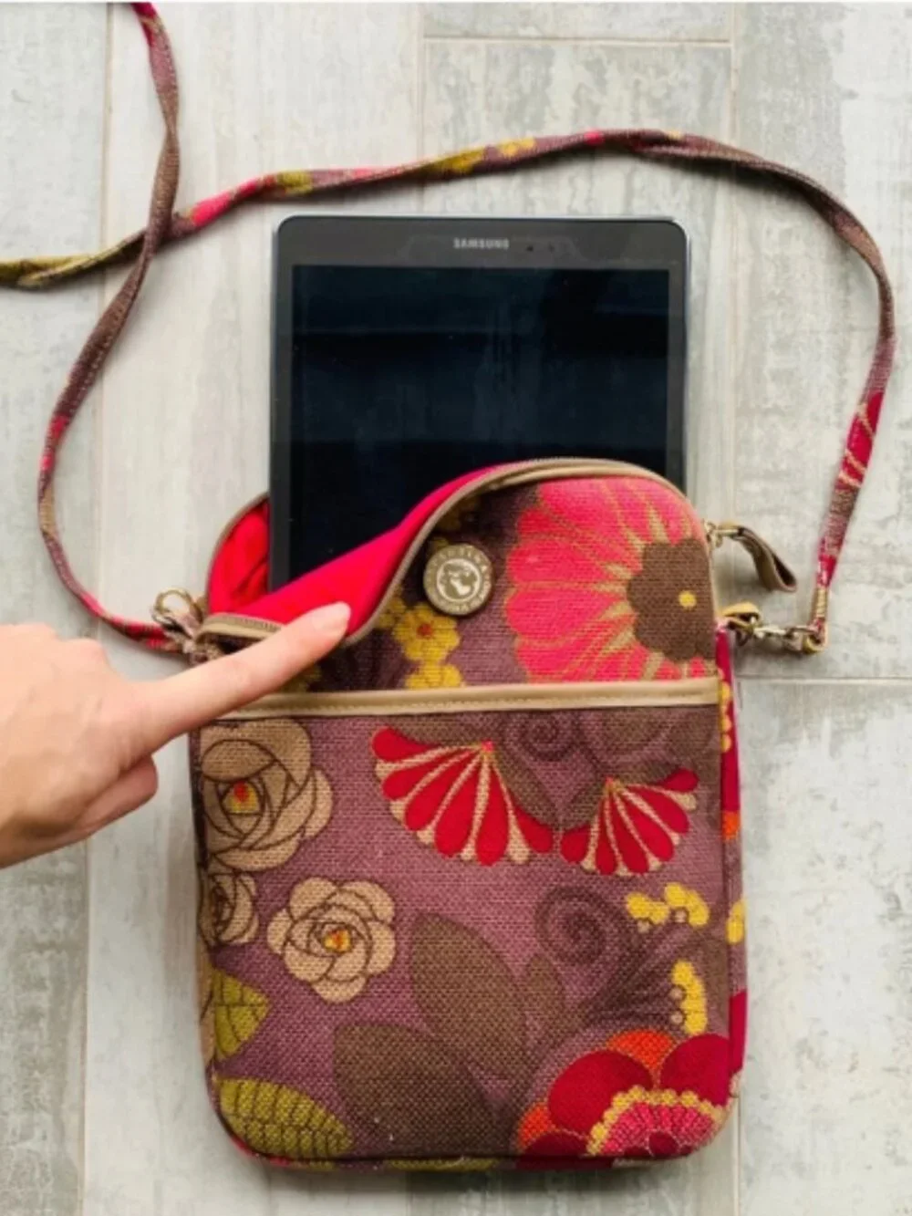 Spartina Canvas Boho Padded Crossbody Tote Rigid Flat Bag Pouch Tablet Case